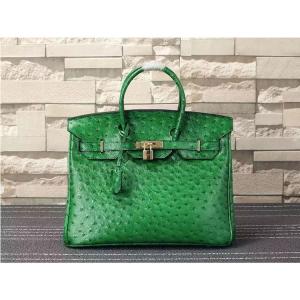 China ladies high quality 35cm green ostrich grain cowskin leather designer bags top selling leather handbags L-RB4-17 supplier