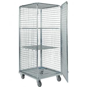 China Four Side Mesh 2 Shelves Wire Utility Cart , Tool Storage Wire Roll Cage wholesale