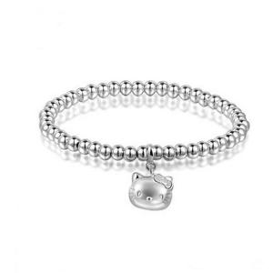 China 5mm Sterling Silver Beads Bracelet with 925 Silver Cat Charm 6.5 inches (B120703) supplier