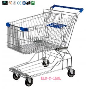 China Heavy Duty 4 Wheel Metal Wire Shopping Trolley For Supermarket Zinc Plating 150L supplier