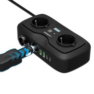 Car Power Inverter 200W, 12V to 220V/240V AC Converter, Dual AC Outlets and Dual USB Ports for Car Charging