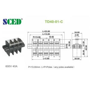 China Feed Through PBT Screw Terminal Block Connector 600V 40A  13.00mm supplier