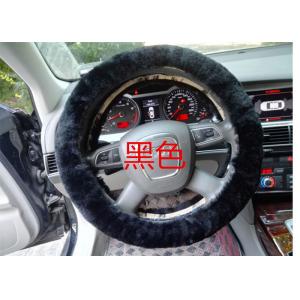 China Black Genuine Sheepskin Steering Wheel Cover With Australia Pure Wool supplier