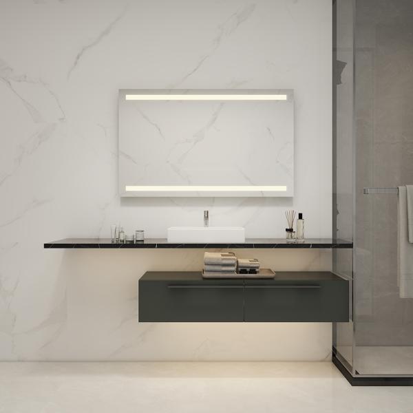 Frameless LED Vanity Mirror Light with Adjustable Brightness and Waterproof Design for Modern Bathroom and Hotel Guest Suites