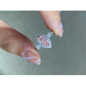 Marquise Modified Brilliant Cut Fancy Light Pink 0.95ct CVD Lab Grown Diamond 18k White Gold Engagement Ring