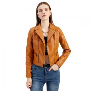 China Small Quantity Clothing Manufacturer S-3XL PU Leather Ladies Zipper Coat Pocket For Women supplier