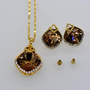 China Fashion luxury crystal Necklace Set 18K Real Gold Plated Necklace pendant Earrings supplier