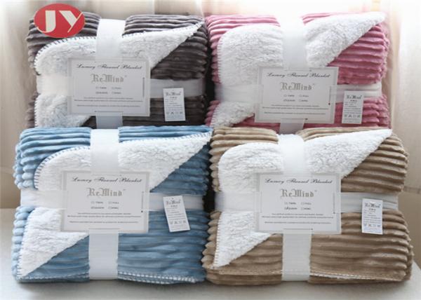 Sherpa Polyester Fleece Blanket Lightweight Flannel Plush Reverse Multicolor Plain Stripe Warm