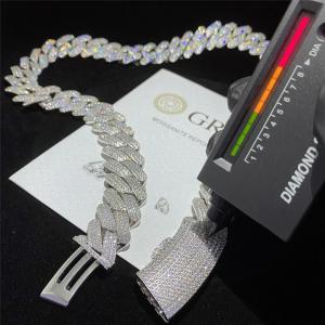 Miami Iced Out Mens Cuban Link Chain VVS Moissanite Rappers 925 Sterling Silver