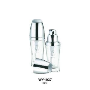 China Slim Shape Clear Glass Foundation Bottle 30ml With Metal Pump / Black Plastic Cap supplier