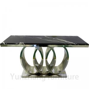 China Modern Style Rectangle Marble Dining Table White Table And Gold Trestle Base supplier