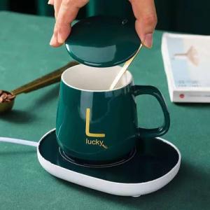 China Personalización Elegante 420ml Copas de cerámica de café cerámica con tapa y mango y base calefaccionada 420ml Dispositivos de colores personalizables con USB wholesale