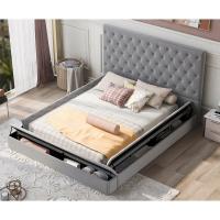 China OEM Full Size Upholstery Low Profile Storage Platform Bed with Storage Space on both Sides & Footboard bed furniture for on sale