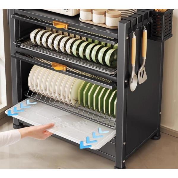 Sealed Door Multi Functional Kitchen Storage Rack With Food Grade PP Material For Efficient Draining And Organized Countertops