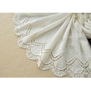 China Customized Embroidery Cotton Lace Fabric By The Yard For Dress Cloth Off White Color supplier