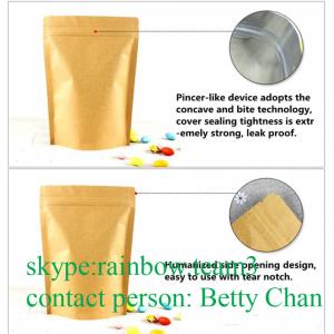 Promotions Brown Kraft Paper Bags With Window / Doypack Heat Sealable Tea Bags