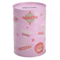 China Cylindrical Sealed Metal Piggy Bank Retro Summer Style Pattern Money Box on sale