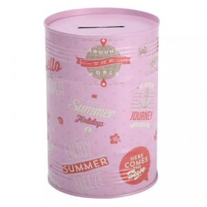 Cylindrical Sealed Metal Piggy Bank Retro Summer Style Pattern Money Box