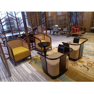 Gelaimei Hotel Lobby Furniture Solid Wood Easy Chair With Tea Table OEM Welcome