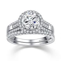 China 18K 14K 10k White Gold Ring , 1.8CT 8mm Womens Diamond Wedding Ring Sets on sale