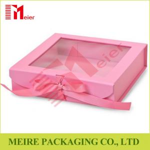 China Pink color folding gift box with clear window, magnet and ribbon clousre for baby girl clothing supplier
