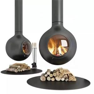 China Real Flame Modern Hanging Wood Stove Suspended Ceiling Fireplace supplier