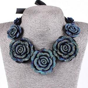 European-American fashion vintage necklace resin flower necklace ribbon roses BLUELOVER