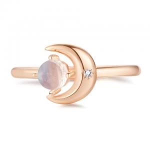 Unique Moon Shape Silver Rose Gold Plated Natural Moonstone Silver Ring Star Round CZ Hot Selling Rings