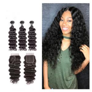 China 12 Inch Virgin Indian Human Hair Weave / Closure Deep Wave Bundles supplier