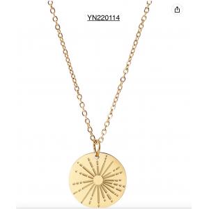 Stainless Steel 14k Gold Necklace Sunflower Engraved Pendant Necklace For Party
