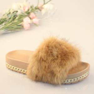 China Apricot Fluffy Womens Soft Bottom Slippers Metal Height Increasing wholesale