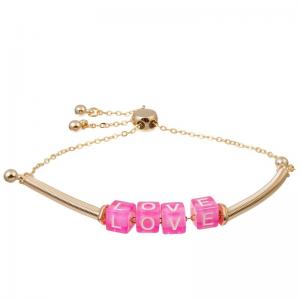 Boho Gold Chain Bracelets Pink Love Letter Beads Adjustable Hypoallergenic