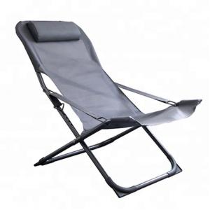 Grey Folding Beach Lounge Chair Aluminum Frame Foldable Beach Lounge Chaise For Lawn Deck