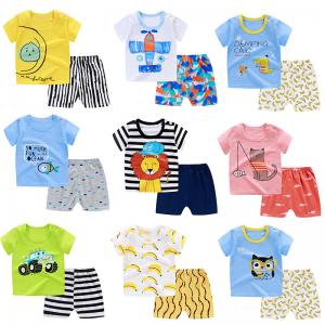 Summer Kids Pajama Set Plain Animal Short Sleeve Tee And Shorts