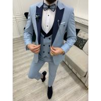 China Perris Ice Blue Three Piece Tuxedo Slim Fit For Wedding Day on sale