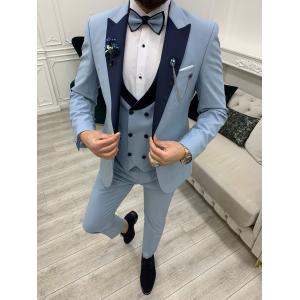 Perris Ice Blue Three Piece Tuxedo Slim Fit For Wedding Day