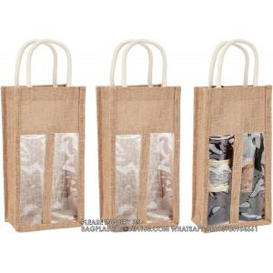 Burlap Wine Bottle Bag Jute Wine Tote Gift Bag With 2 Clear Window And Handle Wedding Birthday Festivals Souvenir