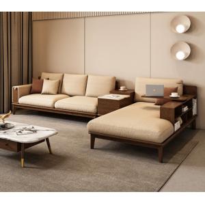 China ISO9001 Villa Furniture Walnut Color With Fabric Upholstery L Shape Sofa supplier