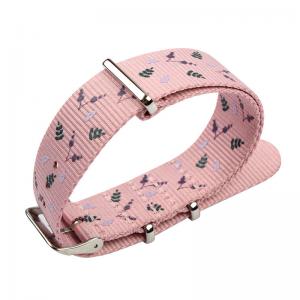 Floral Prints 18mm Nylon Strap Watch Bands Pink Color For Lady Watch