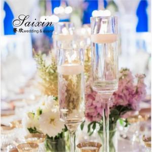 ZT-007T Set long stemmed glass vase  floating candle glass holder for Wedding Decoration