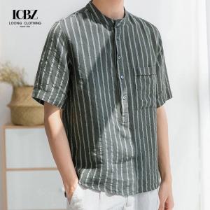 China Solid Pattern Type Men's Dress Shirt Custom Logo Long Sleeve Breathable Cotton Linen supplier