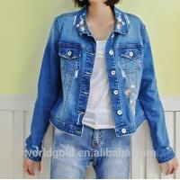 China Fancy Distressed Stretch Embroidered Denim Jacket For Womens Fashion Design on sale