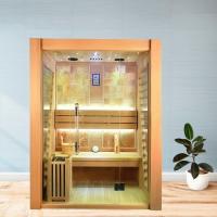 China 3 Person Size Indoor Hemlock Wood Steam Sauna Room With Electric Heater on sale