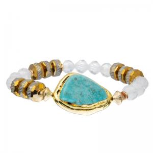 Stretchy Gold Edge Natural Turquoise Beaded Stone Bracelet Energy Protection