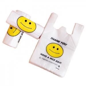 China Custom Order Acceptance Smile Face Print Recyclable Poly Plastic Shopping T Shirt Bag supplier