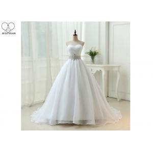 China Pleating Chiffon Pure White Wedding Dress / Strapless Ball Gown Beading Belt supplier