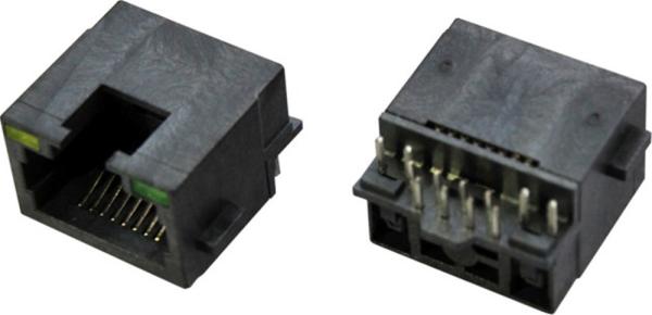 8P8C RJ45 connectors, right angled, with LEDs, sinking plate type