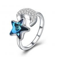 China 11mm 0.04oz Moon And Star Ring 5A Cubic Zirconia 925 Sterling Silver Rings on sale