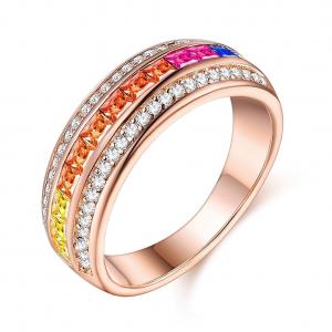 Rose Gold Plated Silver 925 Fashion Luxury Colorful Rainbow Zircon Ring Women Jewelry
