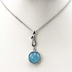 China Sterling Silver Blue Chalcedony Pendant  925 Silver Rolo Chain Necklace 18 Inches(PSJ0164) supplier
